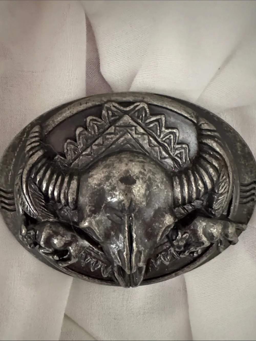 Vintage buffalo skull belt buckle